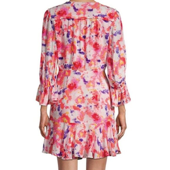 Betsey Johnson Sunset Floral Wrap Dress multicolored size 8 - Picture 2 of 8